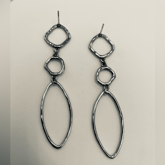 RARE Grace & Heart Post 3-Tier Hammered Sterling Dangle Earrings - Picture 7 of 10